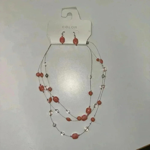 Kohl's Color Women's Necklace Set Coral OS with earrings NEW! - Picture 1 of 7